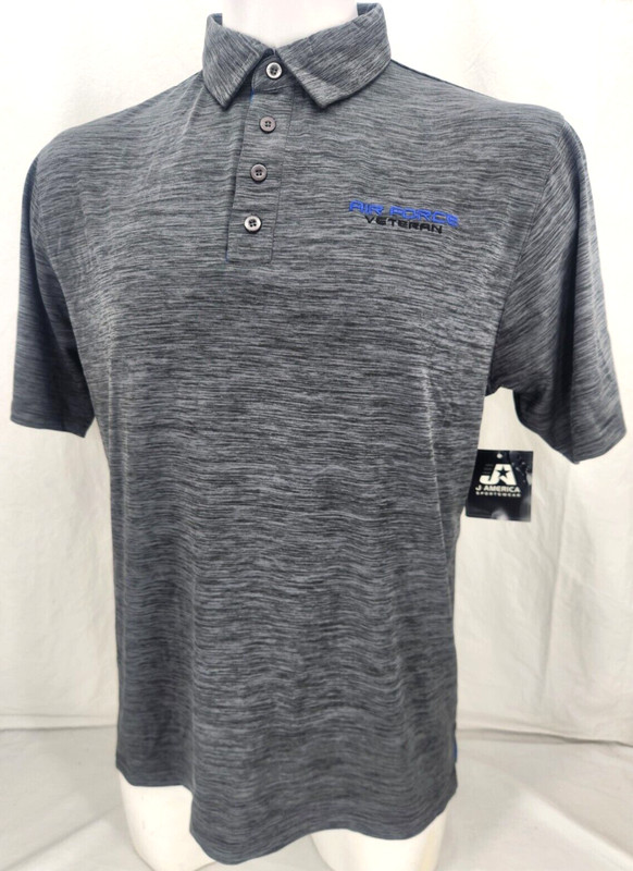 USAF United States US Air Force Veteran Embroidered Gray Golf Polo Shirt Men’s L