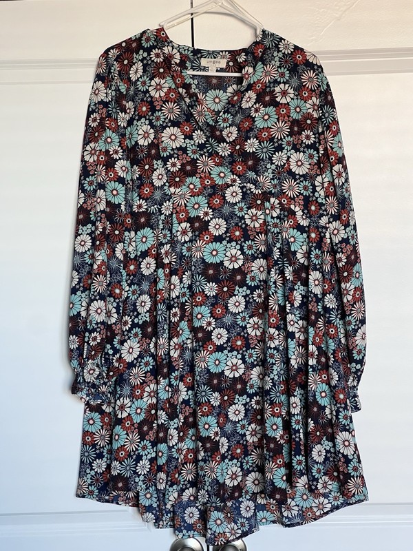 Umgee Dress Boho Retro Flowers Hi-Lo Long Sleeve. Old Women’s Size Large