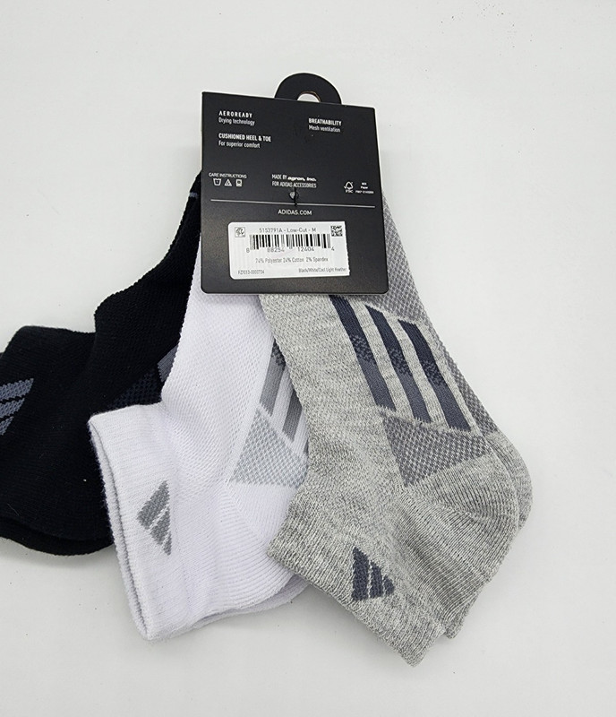 3 Pair Adidas Superlite Low Cut Socks, Women's Shoe Size 5-10, Black White Gray gallery