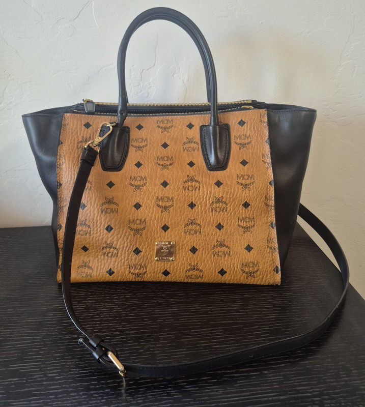MCM Visetos Monogram Satchel Top Handle Bag Brown/Black Detachable Strap
