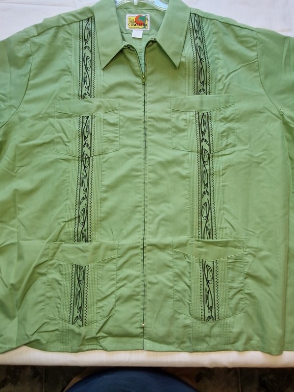 Haband Guayabera Shirt Green Cuban Style Mens 4XL Full Zip Embroidered 4 Pockets gallery