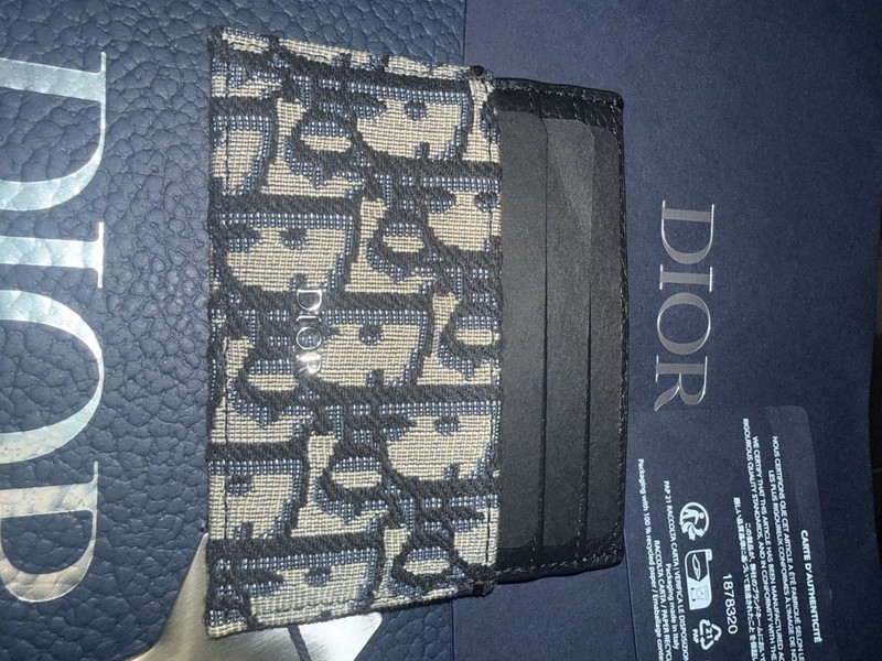 Dior Oblique Logo Card Holder Wallet Leather/Fabric Blue Beige Black w/Box gallery