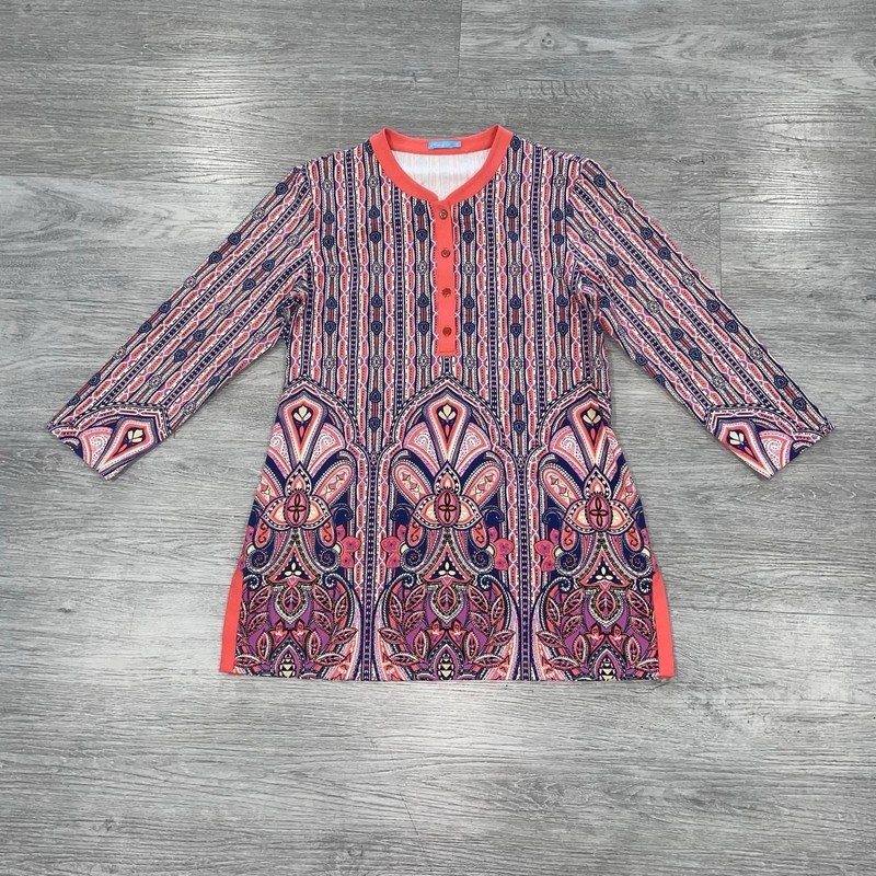 J McLaughlin Catalina Cloth Tunic Top Size Coral Navy Paisley 3/4 Sleeve Women M gallery