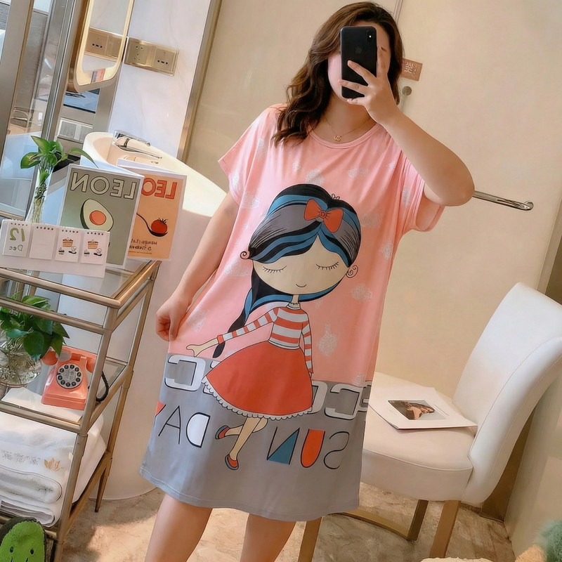 Women’s Cute Sunny Girl Print Nightgown Short Sleeve Pajama Sleep Dress gallery