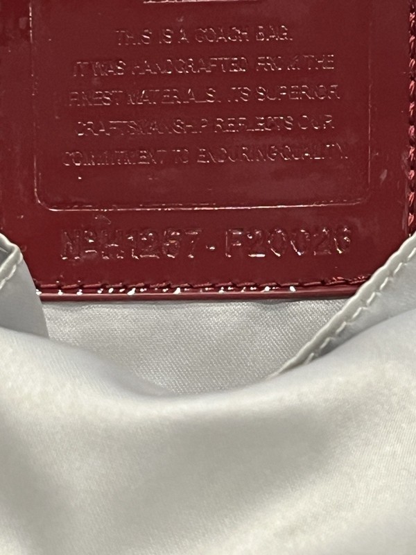 Coach Poppy Signature Tote Shoulder Bag Womens Khaki Red Patent Trim F20026 gallery