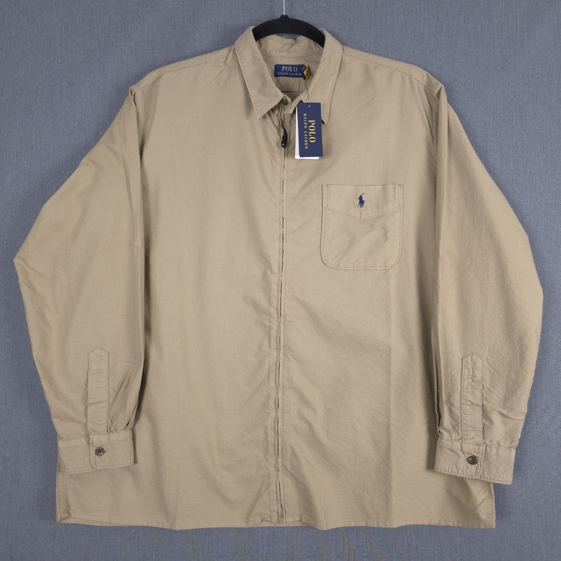 Polo Ralph Lauren Garment-Dyed Oxford Overshirt Mens 2XB Surrey Tan Full Zip New
