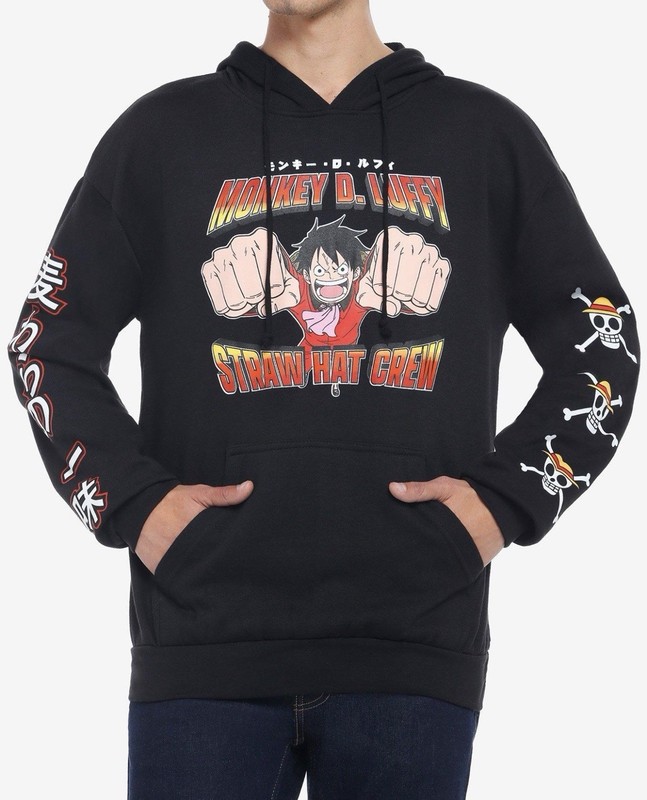 One Piece Luffy Black Hoodie with Monkey D. Luffy graphic Size M