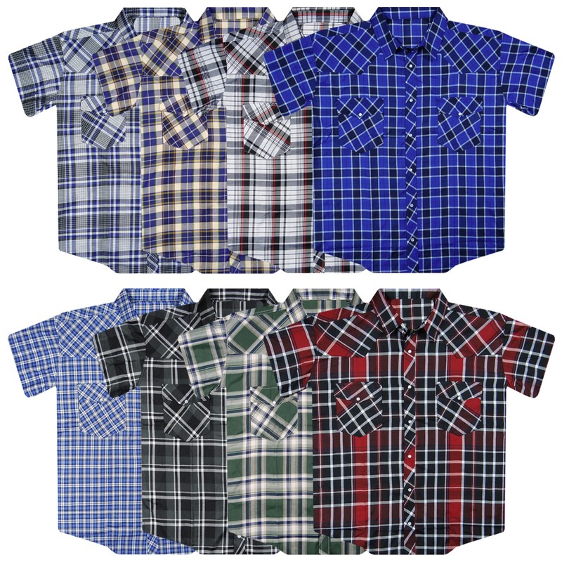 Plaid Western Shirt Mens Short Sleeve Snap Up Pockets New Colors Big 3XL 4XL 5XL