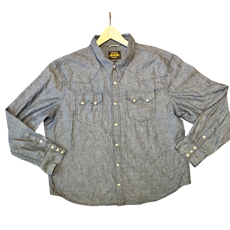 Brave Star Selvage Mens XXL Blue Chambray Selvedge Western Snap Shirt Made USA *