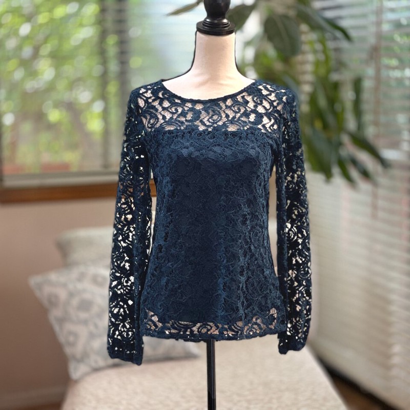 SUNDANCE Remarkable Beauty Velvet Lace Overlay Deep Teal Boho Top Sz Small