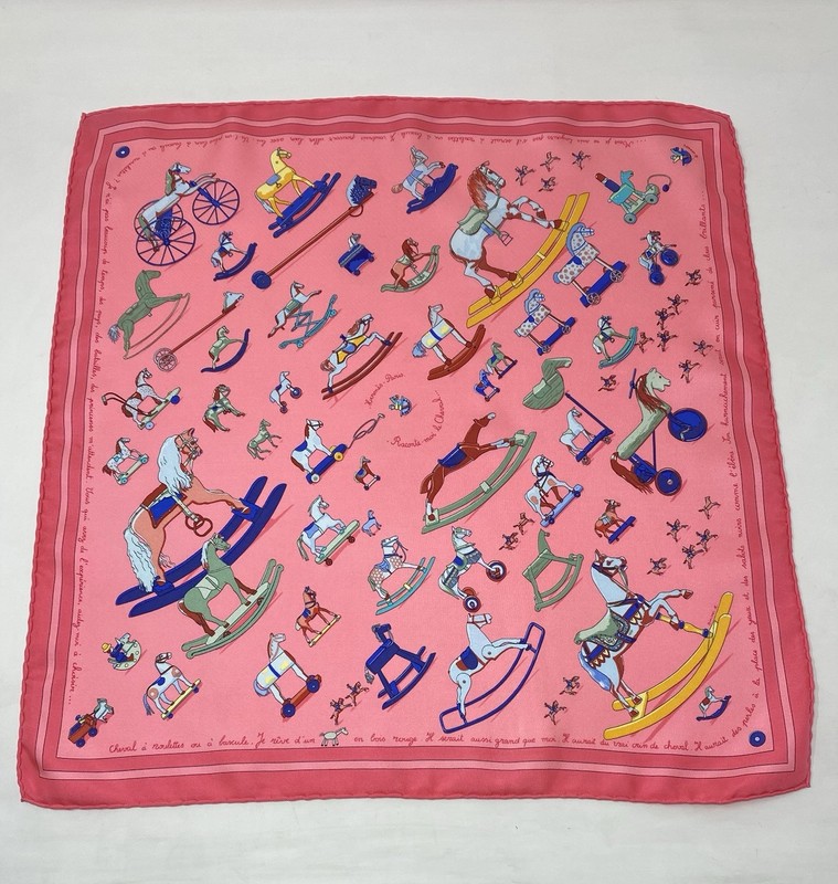 Hermes Raconte Moi Le Cheval 42cm Silk Scarf Gavroche Pink Dimitri Rybaltchenko