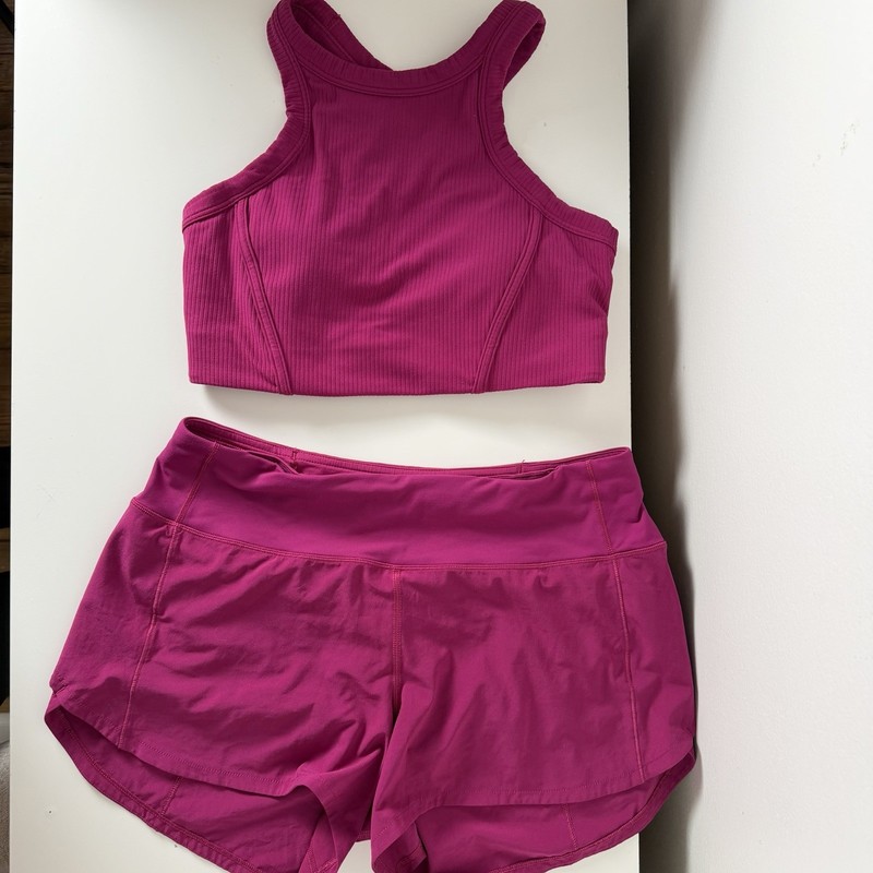 lululemon Pink Ribbed Sports Bra & Shorts 2-Piece Set Size S Zip Pocket gallery