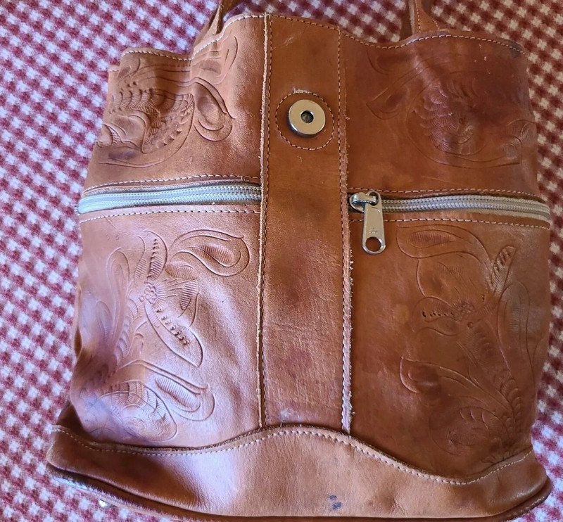Grants Naturals Hand Tooled Embossed Leather Hanging Garment Bag