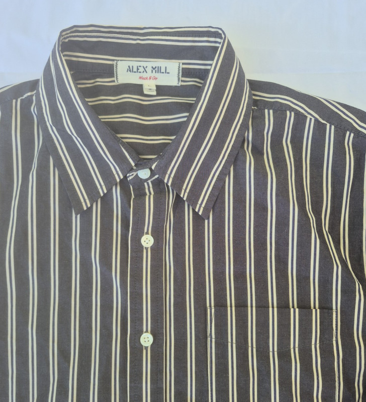 Alex Mill Wash & Go Shirt Mens L Gray White Vertical Stripe Cotton Button Down
