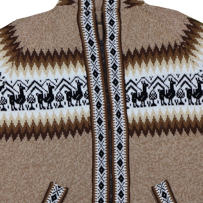 MEN HANDMADE ANDEAN ALPACA DARK BEIGE ZIP HOODIE SWEATER SZ L gallery