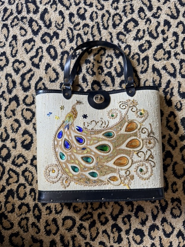Vintage 60s Enid Collins-style Peacock Bag Purse Handbag 1960’s jewels statement
