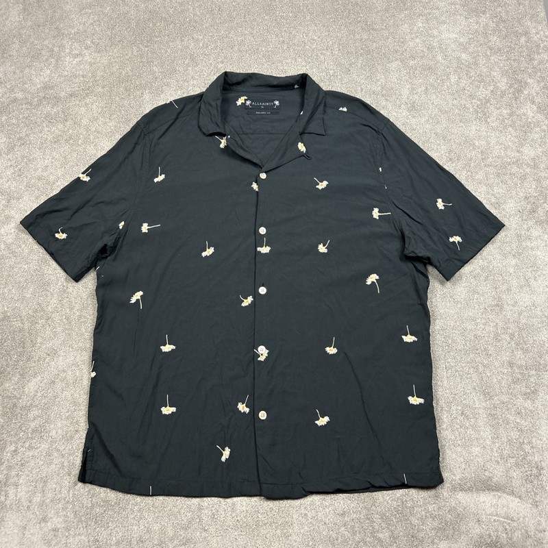 AllSaints Daisy Camp Shirt Mens XL Relaxed Fit Loop Collar Floral Summer gallery