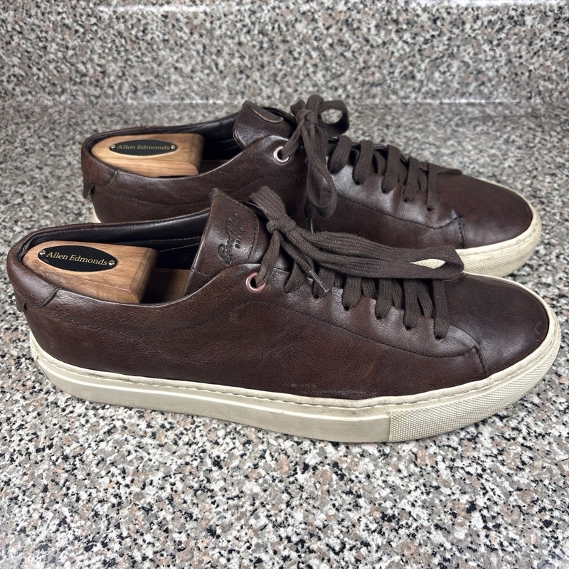 Good Man Brand Edge Lo-Top Brown Leather Minimalist Italian Sneaker Men's 9 VGUC gallery