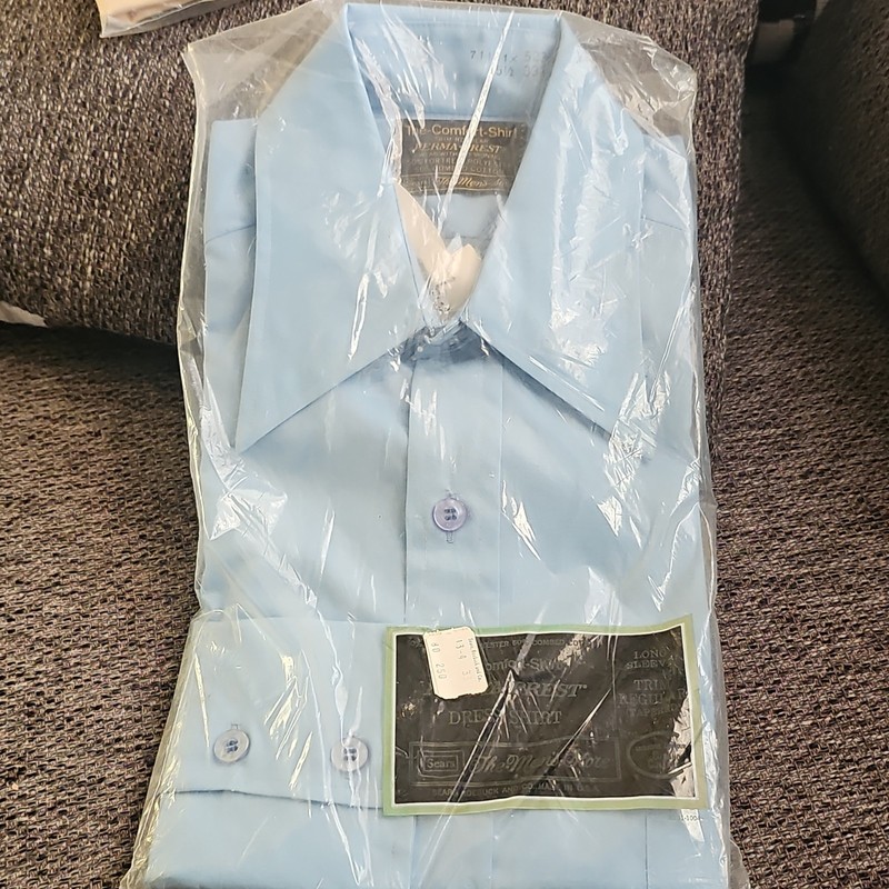 VTG Sears The Comfort-Shirt Perma-Prest Blue Trim Regular Dress Shirt 15.5/33 gallery