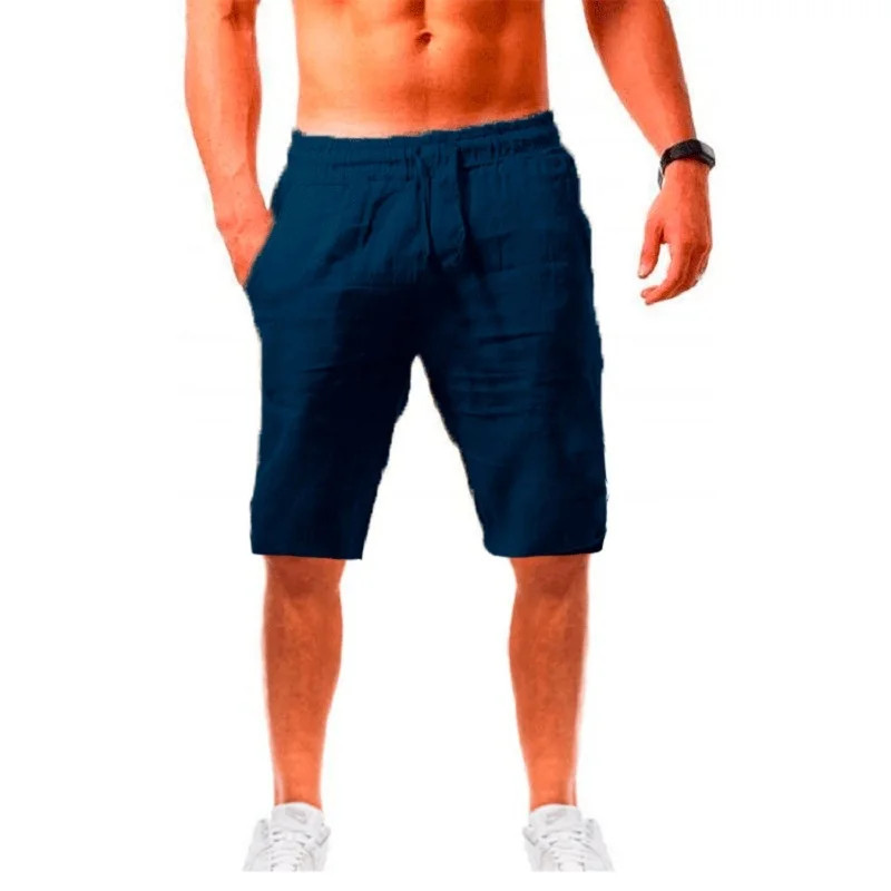 Men’s LINEN Shorts Casual Summer Beach Cotton Loose Fit Drawstring Pants S-3XL gallery