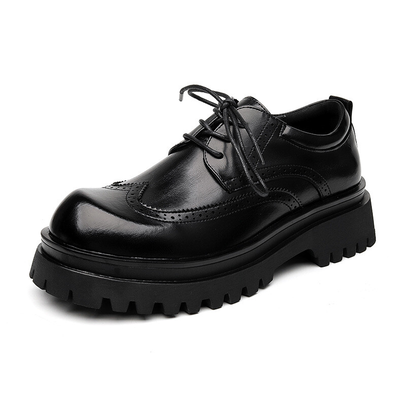 Mens Retro Business Leather Dress Brogue Shoes Thick Soled Wing Tip Oxfords 2026
