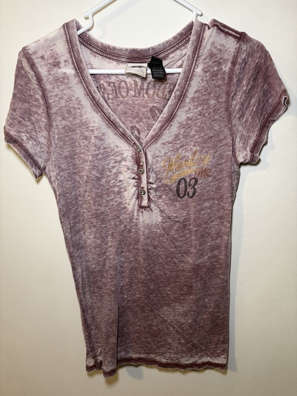 Harley-Davidson Women’s Purple Graphic Print V-Neck Button Henley T-Shirt M