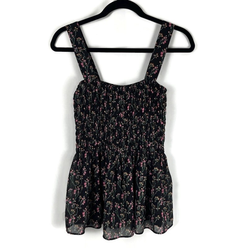 Rose + Olive Floral Black Pink Camisole Tank Top Ditzy Print Small Y2K Whimsy