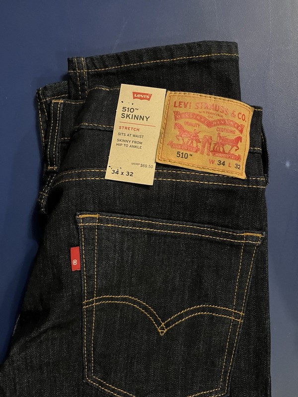 Levi’s 510 Series Skinny Stretch Denim Jeans Dark Blue Men’s Solid 5-Pocket