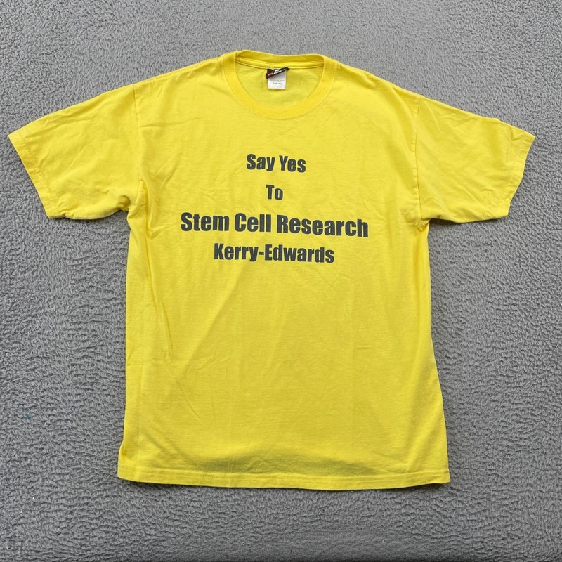 Hanes T-Shirt Mens L Yellow Kerry Edwards Stem Cell Research Political Vintage
