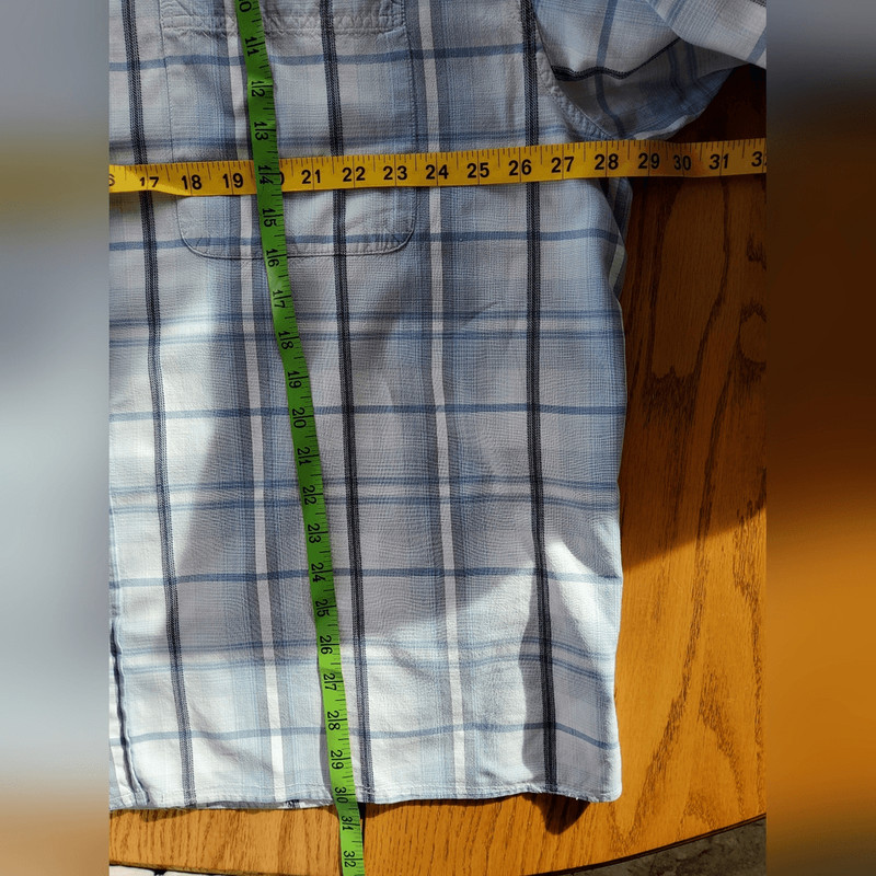 M2 FADED Glory Blue Plaid Men's Button Up Shirt w Band Collar & Long Sleeves gallery