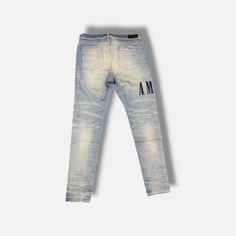 Amiri Men's Blue Denim Applique Logo Jeans Pants Size 40 gallery