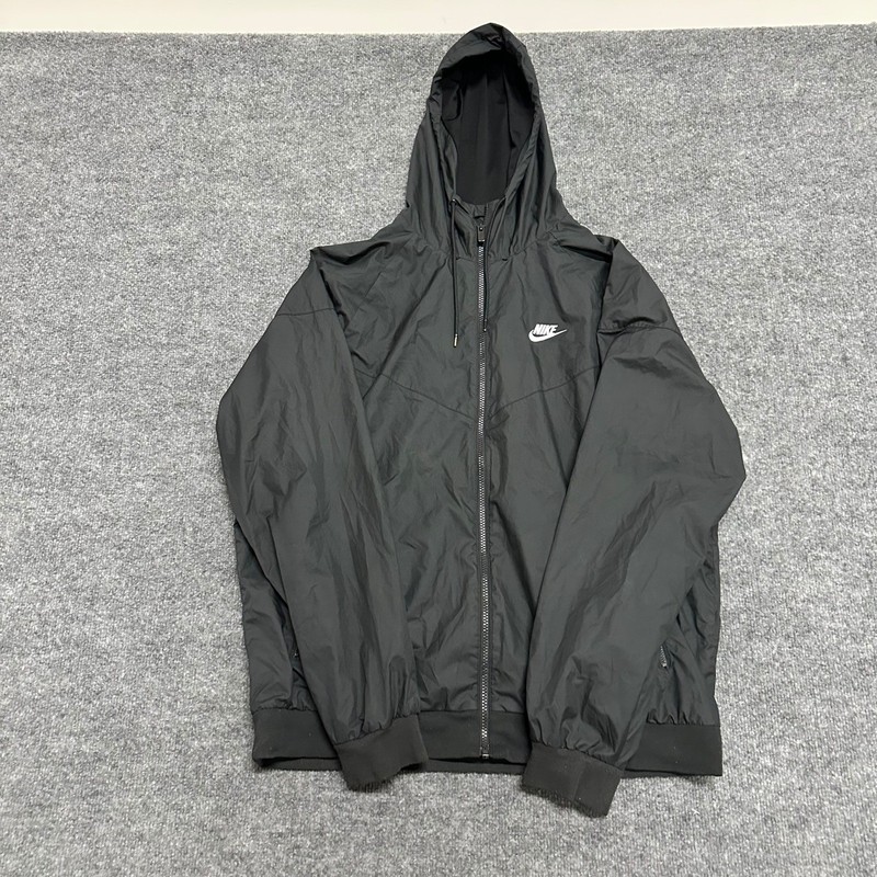 Nike Windbreaker Mens Size XL Black Full Zip Hooded Mesh Lined Windrunner Jacket