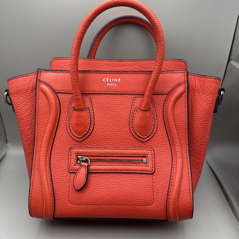 CELINE Luggage Nano Shopper Leather 2way Tote Hand Bag Orange Women’s
