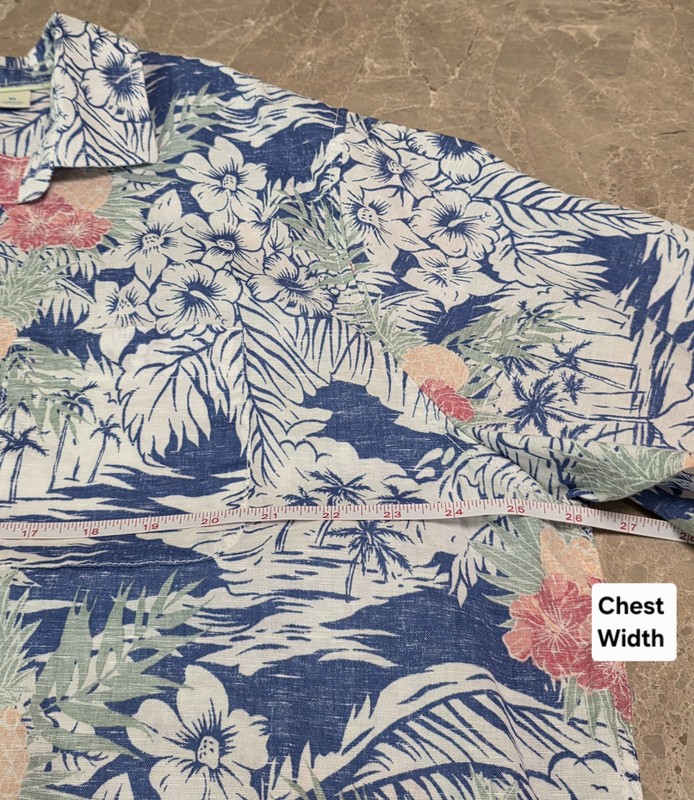 Caribbean Hawaiian Shirt Short Sleeve Blue Tropical Floral Beach Linen Blend XL gallery