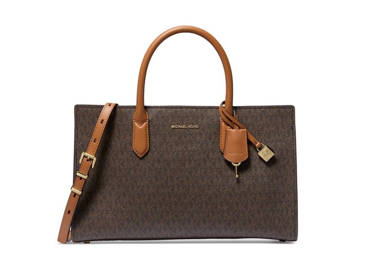 MICHAEL KORS Scarlett East West logo coated canvas satchel crossbody bag -Acorn