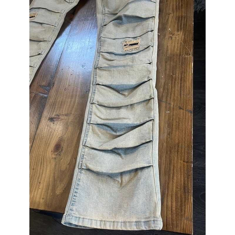 M.Society Dax Flare Fit Mud Tint Distressed Stacked Pleated Jeans 30x34 MS-80434 gallery