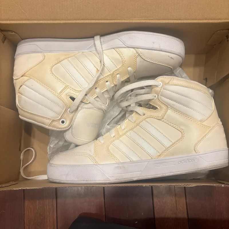 Adidas Women’s Cream and White Trainers, Off White High top, With Box