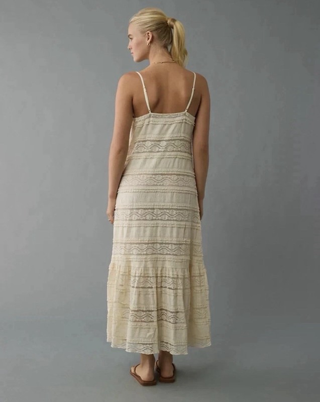 American Eagle Gorgeous Lace V Neck Tiered Midi Dress! Size large gallery