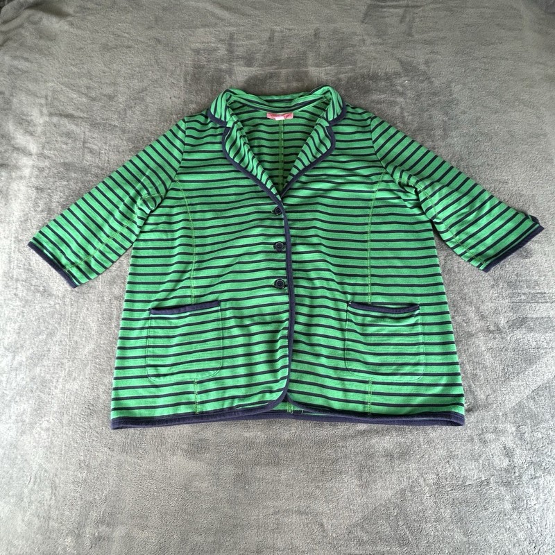 Woman Within Jersey Knit Blazer Womens 18/20 Large Green &Navy Stripe Preppy gallery