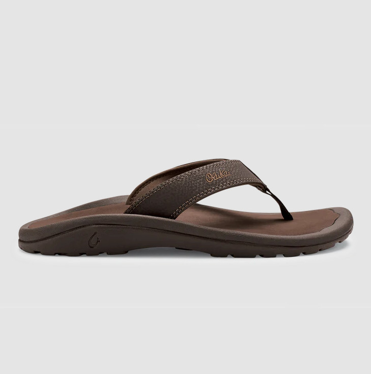 AUTH OluKai Ohana Men’s Tan Dark Java Beach Sandals Water Resistant Flip Flops