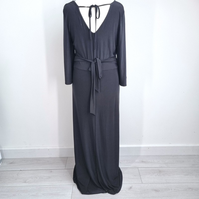 Club L London Maxi Dress UK 20 Black Ruched Open Back Evening Occasion Gothic gallery