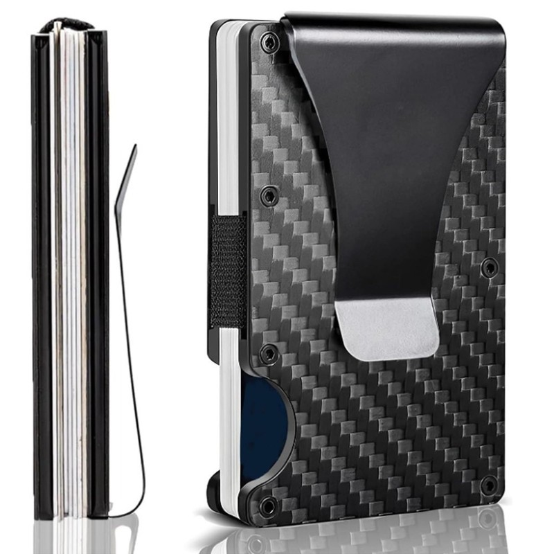 Men’s RFID Blocking Slim Wallet Carbon Fiber Money Clip Credit Card Holder a01