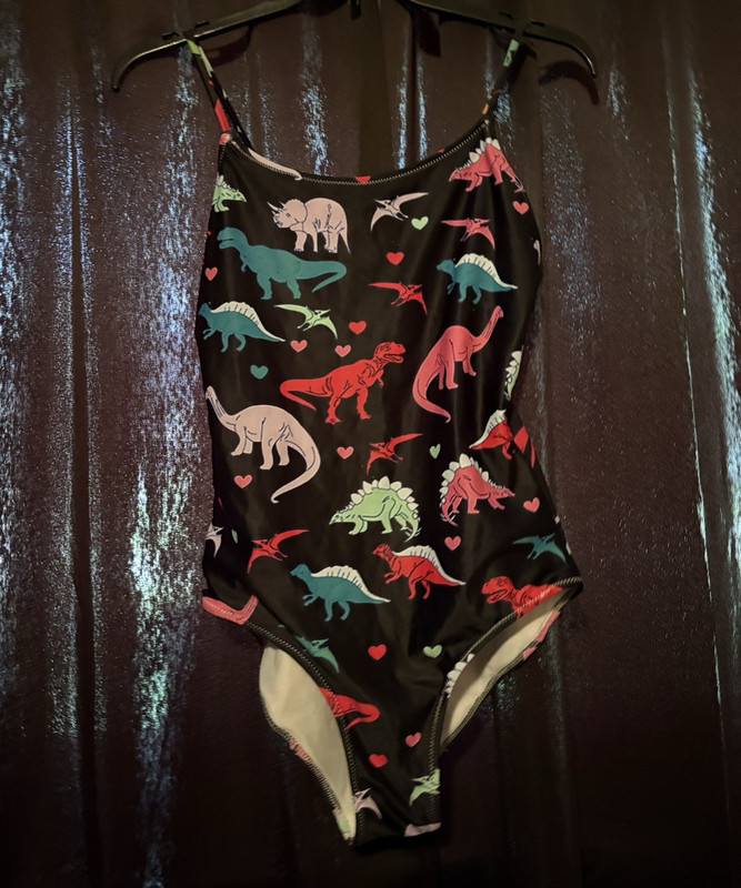 Women’s Size S One Piece Swimsuit Black Dinosaur Animal Print Polyamide/Spandex