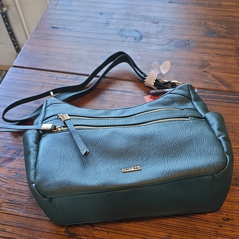 Rosetti Women’s Dark Teal Medium Shoulder Bag, Zip, Gold Hardware, Pockets