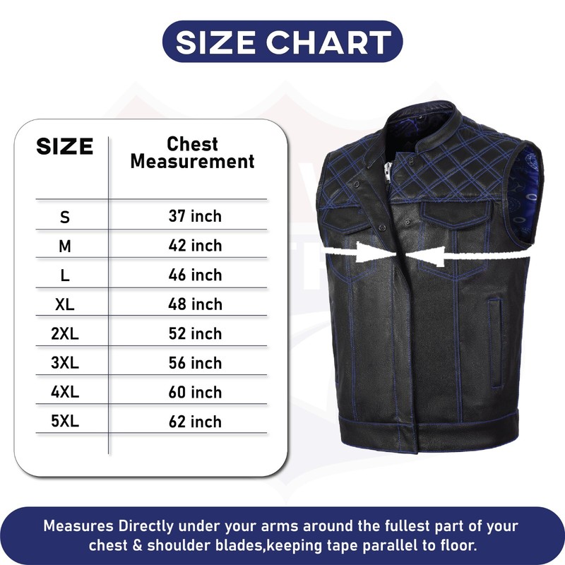 BLUE HL11693SPTBLUE Black Men Cross Stitch Club Leather Vest gallery