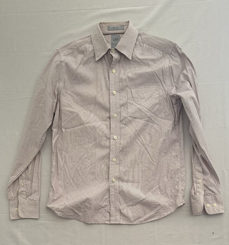 GAP Fitted Striped Cotton Dress Shirt S 14-14 1/2 Maroon/White Long Sleeve