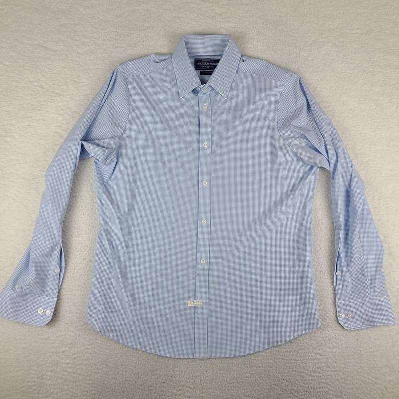 Mizzen Main Dress Shirt Mens Large Blue Check Standard Fit Leeward Blue Label