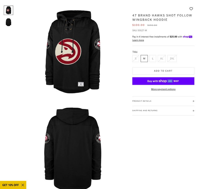 47 Brand Hawks Shot Follow Wingback Hoodie – XL