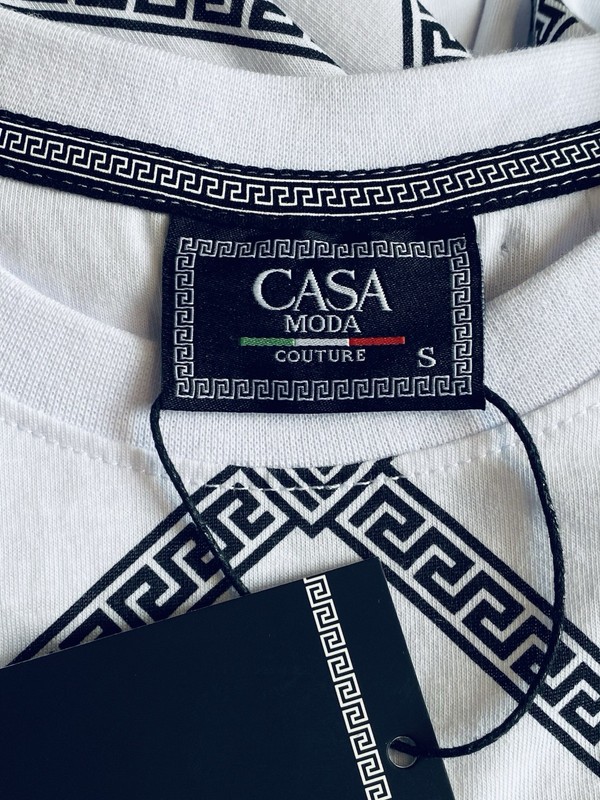 NWT Casa Moda Couture White Black Diamond Geometric Pattern Tee Unisex Men Sz S gallery