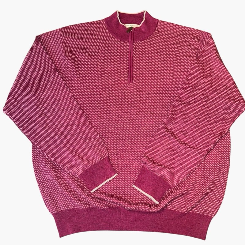 Peter Millar Mens Quarter Zip Sweater XXL Berry Magenta 100% Merino Wool